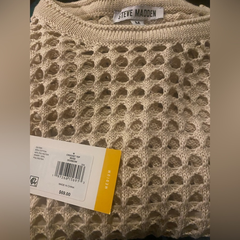 STEVE MADDEN Cream Crochet Knit Top Womens size Medium NWT - Picture 2 of 7
